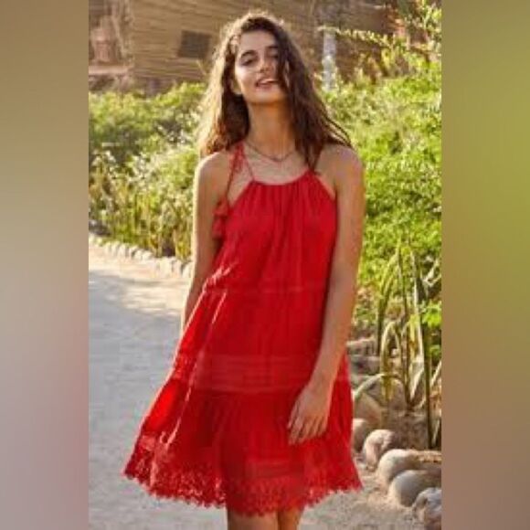 ANTHROPOLOGIE M Kimchi Blue Boho Summer Dress La Palma Crochet Inset Lined Dress - Picture 11 of 11